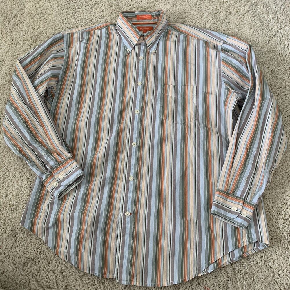 Faconnable Jeans Shirt Mens Large Blue Multi Striped Long Sleeve Button Up
